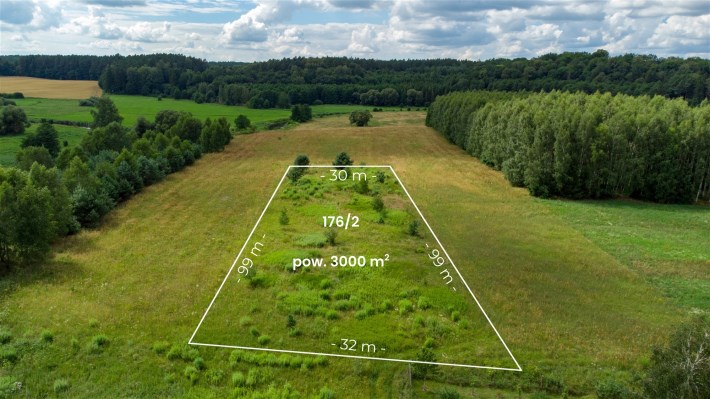 Wymiary działki budowlanej Smolajny 99x32m 3000 m2