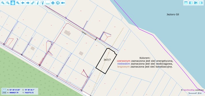 Mapa uzbrojenia działki 347/7 Ruś – sieć energetyc