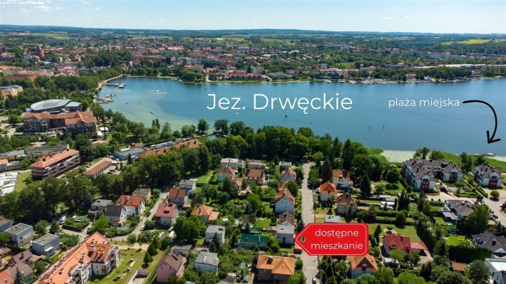 Lokalizacja mieszkania 130 m od Jeziora Drwęckiego