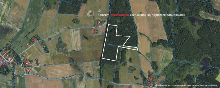 Mapa satelitarna z granicami działki w Nowych Miec
